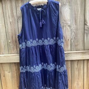 crown & ivy Navy Embroidered Tassel Midi Dress